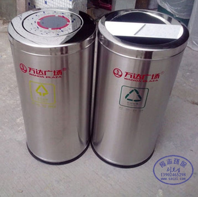 万达广场圆柱形室内不锈钢果皮箱